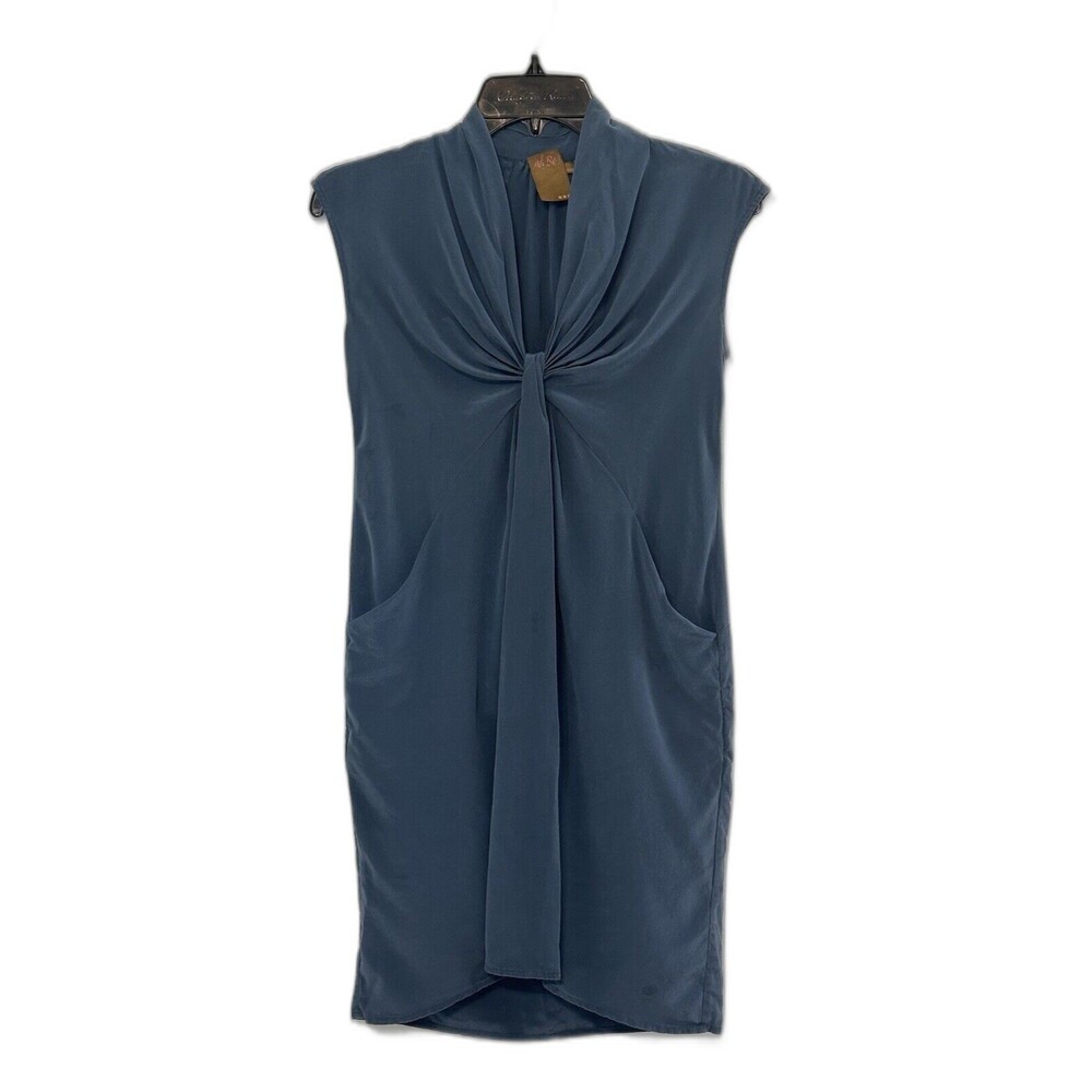 Ali Ro Size 0 100% Silk Blue Twist Gathered Front Dress Minimalist Timeless